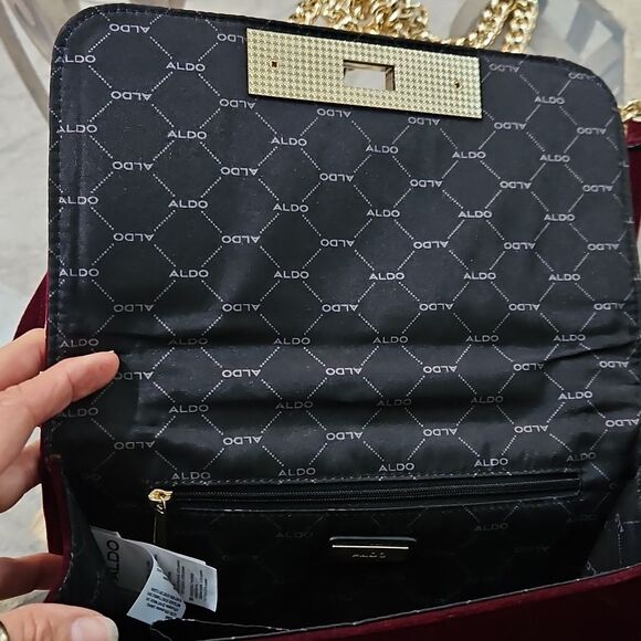 Aldo Burgundy & Gold Tone Velvety Croas Body Bag Purse - Picture 6 of 10